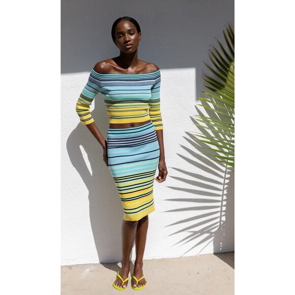 Le Superbe Oaxaca Knit Top and Skirt Set in Multi Stripe Small Medium - Picture 1 of 12
